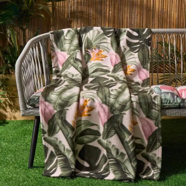 OHS Tropical Floral Fleece Throw in Green and Multicolour