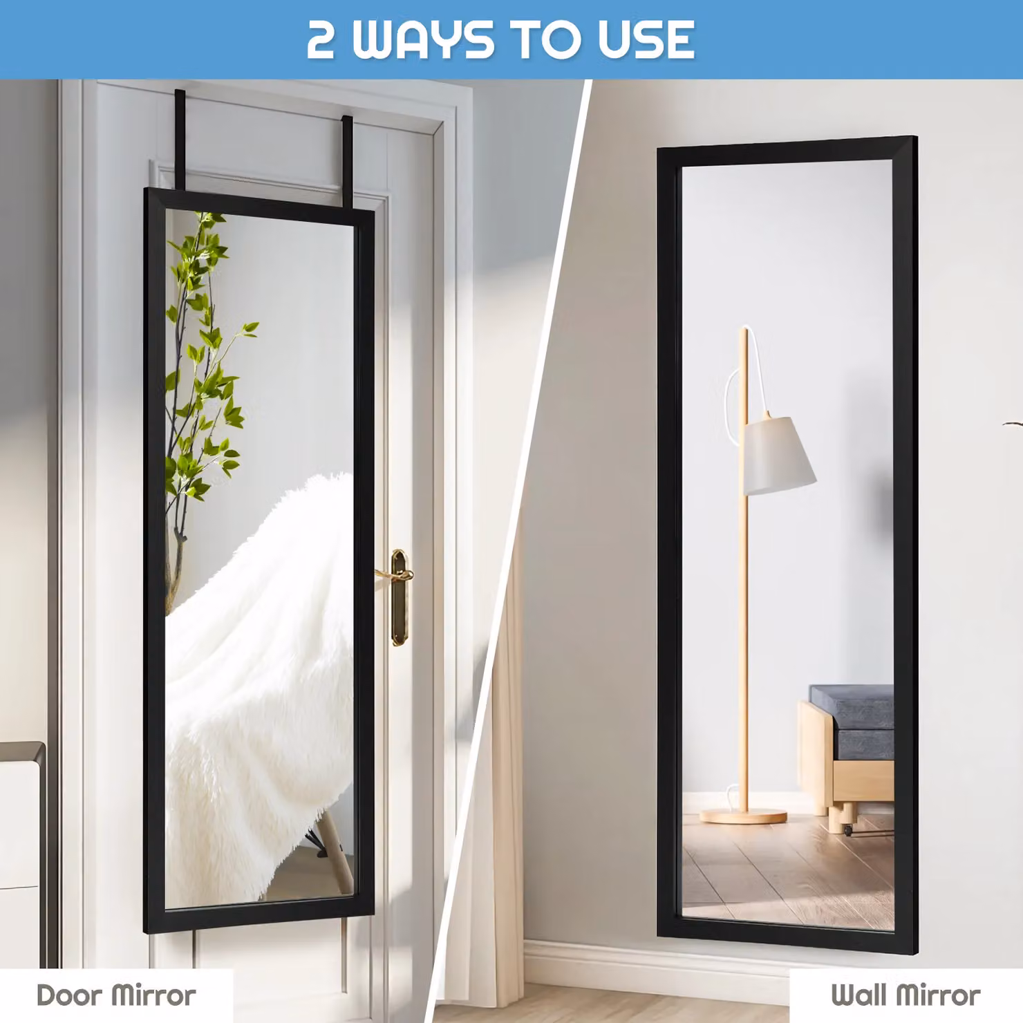 Gymax Full Length Body Mirror, Black, H 120 cm x W 37 cm – 2