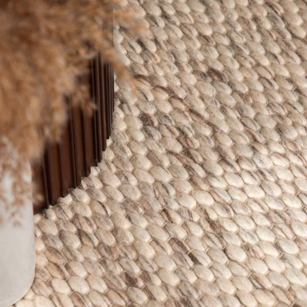 THE RUGS Lyon Handwoven Wool and Cotton Beans Round Rug in Light Beige, Diameter: 160 cm – 4