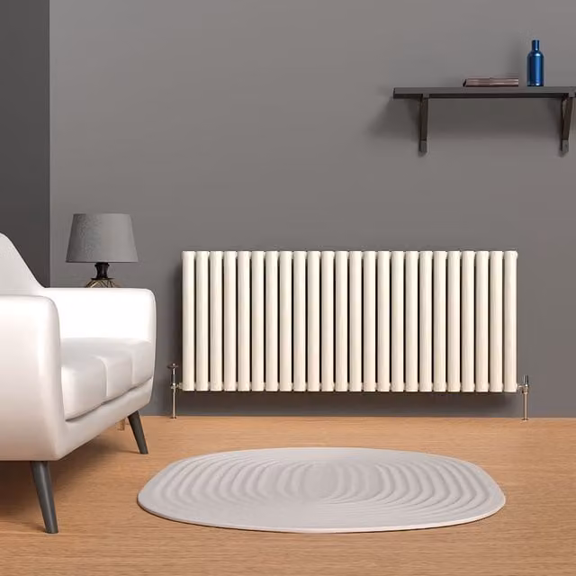 Lux Heat Oval Horizontal Coloured Radiator in White, W/D/H: 144 x 60 x 60 cm