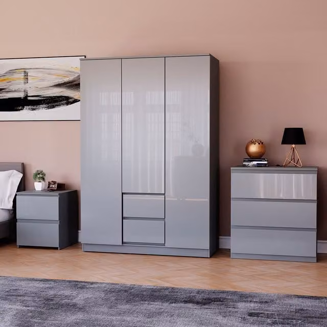 Vida Designs Glinton 3 Piece FSC Bedroom Set in Grey