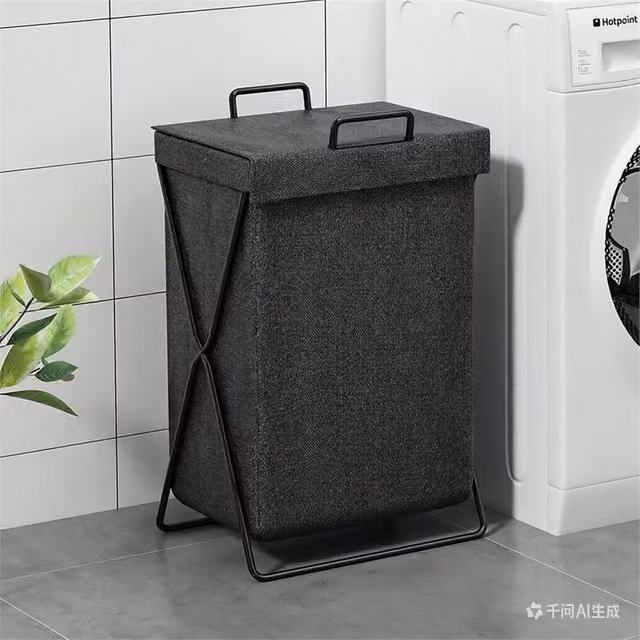 VOGREX Black Foldable Laundry Basket with Lid and Fabric Storage Bag