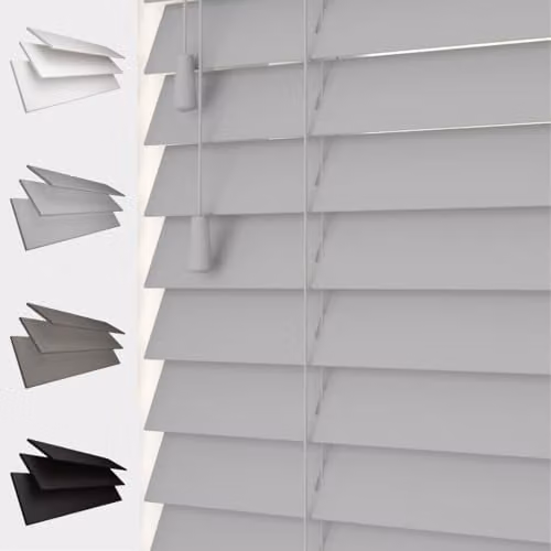 Caecus Faux Wood Venetian Blind, Grey, Width: 60 cm, Drop: 160 cm
