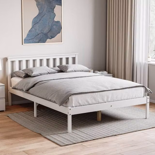 HD Designs Milan Solid Pine Wooden Bed in White, W/D/H: 140 x 200 cm – 1