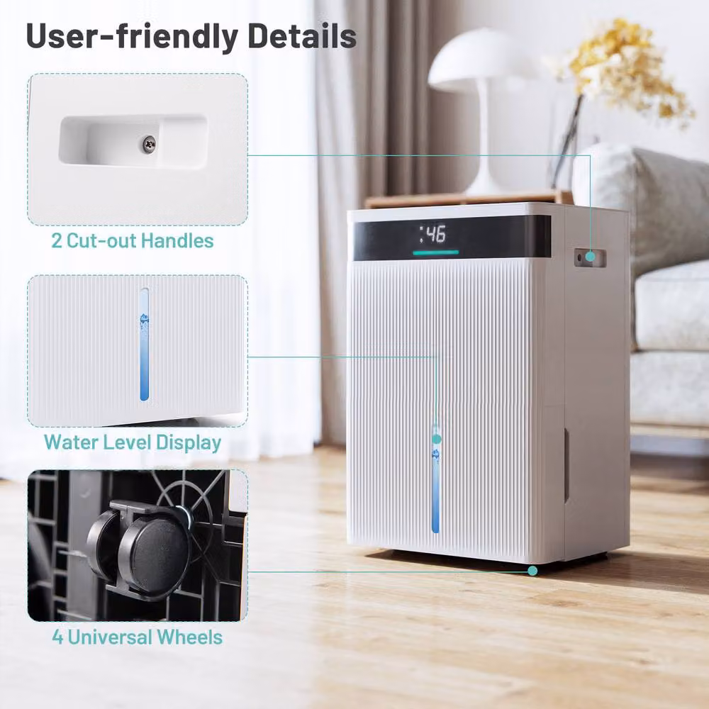 Gymax Dehumidifier for Home and Basement in White with 3 Modes, 24H Timer and Auto Swing – 2