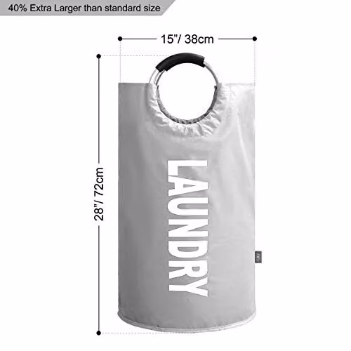 KAV Collapsible Oxford Fabric Laundry Basket with Aluminium and Rubber Handles, 82L, Grey – 2