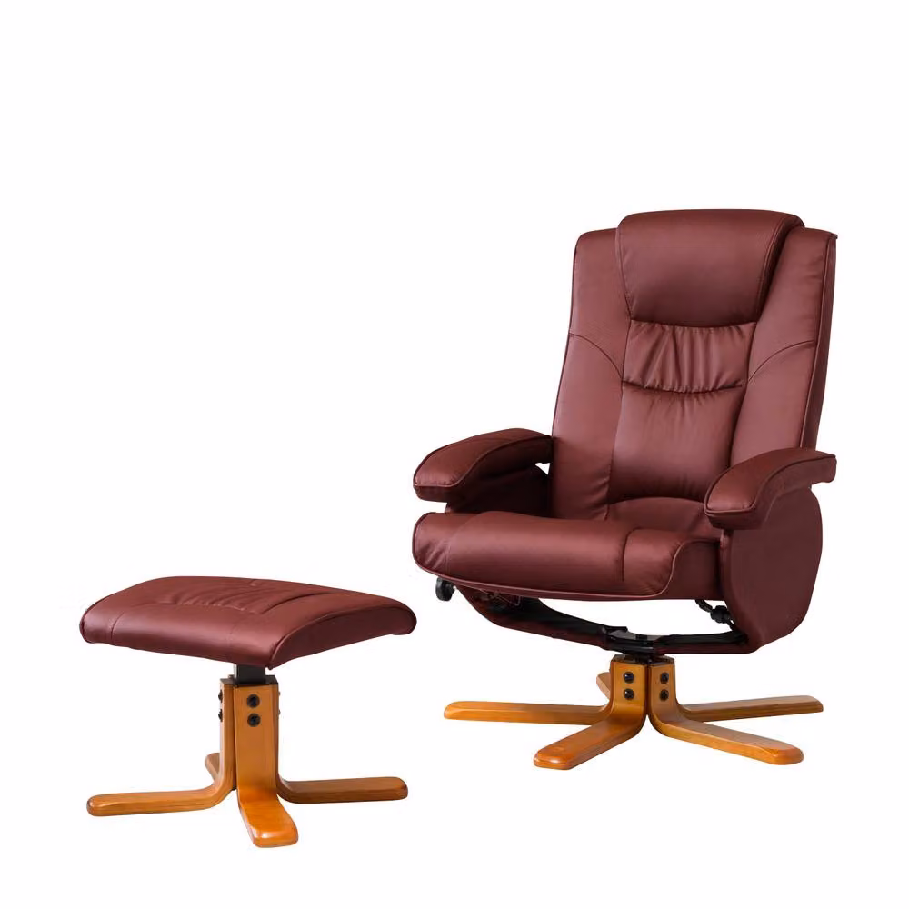 Artemis Home Severn Swivel Recliner Chair and Ottoman in Red Synthetic Leather – 2