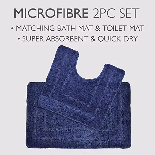 Allure Bath Fashions Two Piece Non-Slip Microfibre Bath and Pedestal Mat Set in Blue – 2