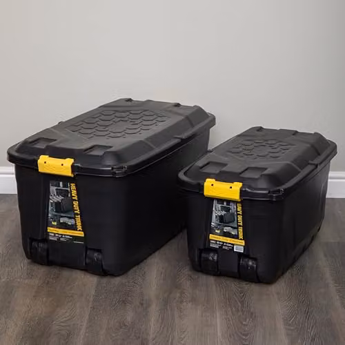Samuel Alexander Heavy Duty Lockable Stackable Storage Trunks on Wheels, 145L and 75L, Black – 2