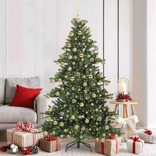 Berkfield Home Artificial Hinged Christmas Tree with 300 LEDs, Green, Height: 180 cm
