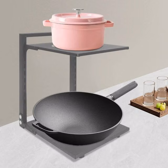 EONLION 2 Tier Metal Pan Organizer and Countertop Pot Storage Rack, Grey, Width: 100 cm – 1
