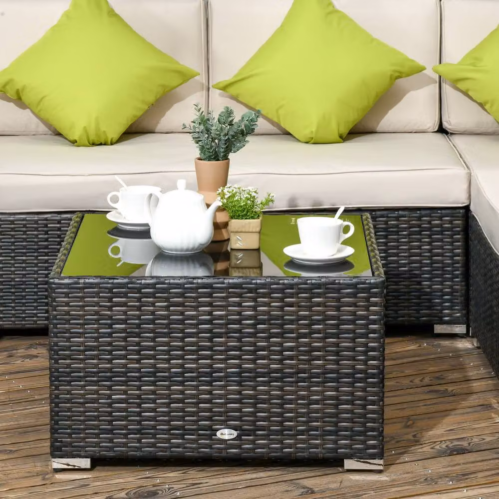 STILVORA 7-Seater Modern Sofa Set with Tempered Glass Table in Brown – 5