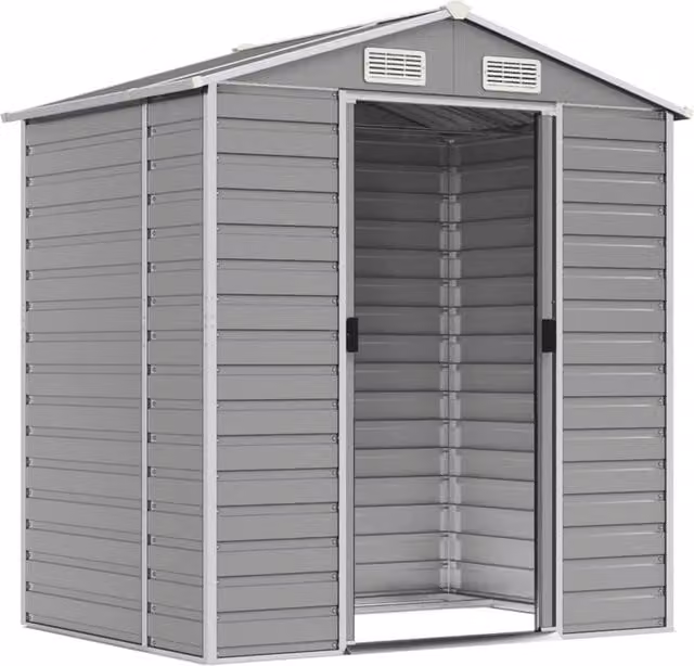 Berkfield Home Garden Shed in Light Grey Galvanised Steel, W: 191 cm, D: 130 cm, H: 198 cm