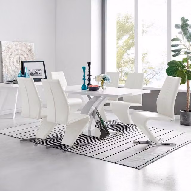 FurnitureboxUK Atlanta Modern Rectangular High Gloss White Dining Table and 6 Willow Chairs Set
