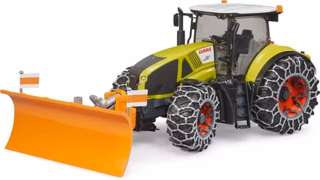 Bruder Claas Axion 950 Vehicle and Playset Model with Snow Chains and Plough Blade, Green