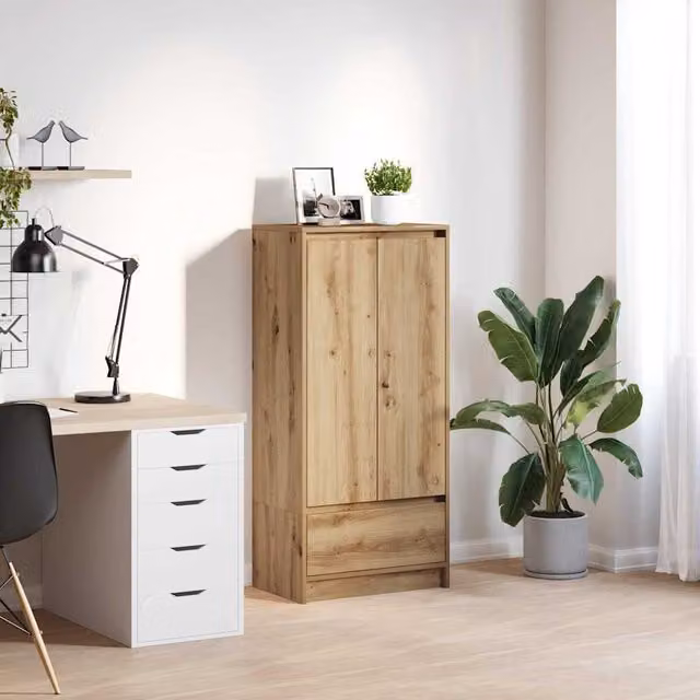 Berkfield Home Artisan Oak Cabinet with Drawer in Brown, W: 55.5 cm, D: 34 cm, H: 119.5 cm