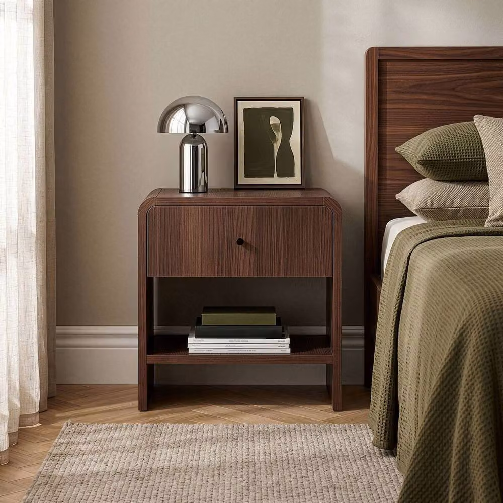CALICOSY Bedside Table with 1 Drawer and 1 Niche in Walnut, W: 45 cm, D: 40 cm, H: 45 cm – 5