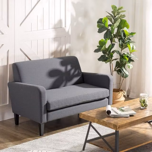 HOMCOM Modern Curved 2-Seat Fabric Loveseat with Thick Cushions and Scatter Cushions in Grey – 1