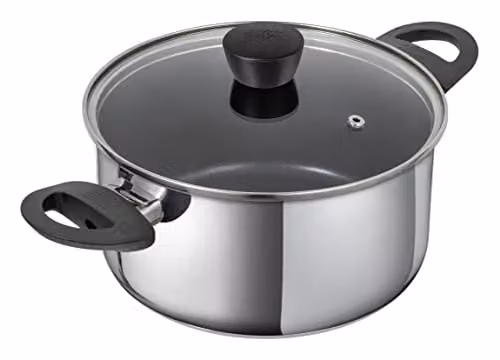 Kuhn Rikon Classic Induction Non-Stick Stainless Steel Casserole Pot with Glass Lid, Silver, 5.3 l – 1