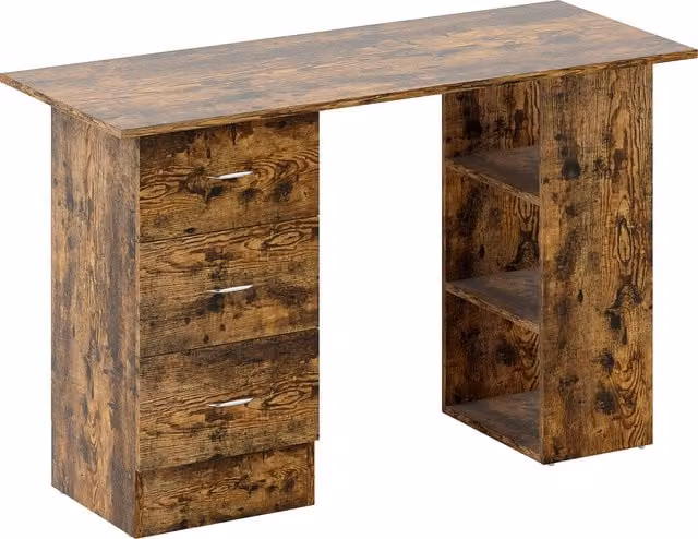 HOMCOM Rustic Brown Computer Desk and Writing Table with 3 Storage Shelves and Drawers for Home Office – 1