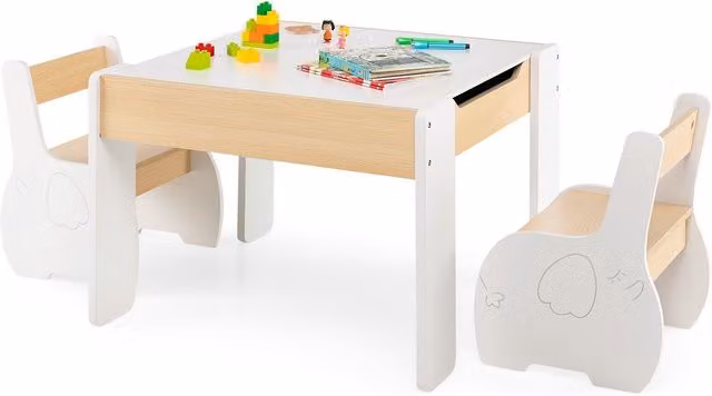 Costway Activity Desk and Chair Set with Reversible Blackboard in White