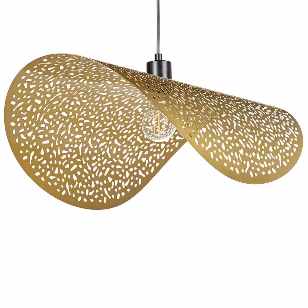 Wyld and Coco Gold Metal Pendant Lamp with Perforated Shade – 2