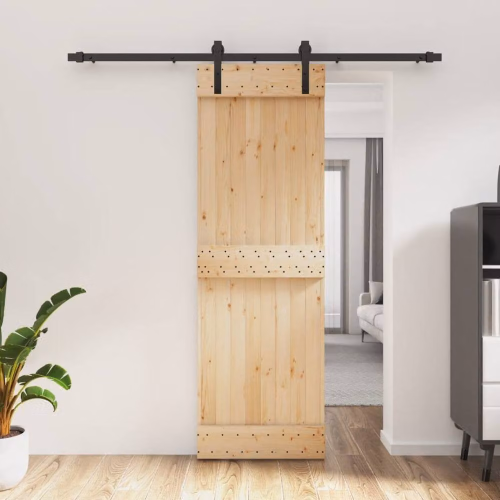 Berkfield Home Rustic Sliding Wood Door with Hardware Set in Beige, W: 70 cm, H: 210 cm – 2