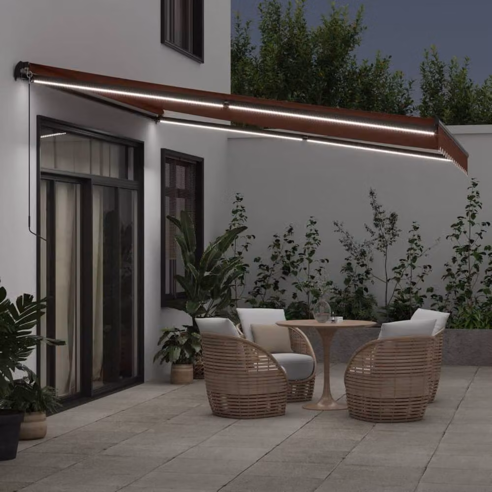 Berkfield Home Manual Retractable Awning with LEDs in Brown, W/D/H: 400 x 300 cm – 3