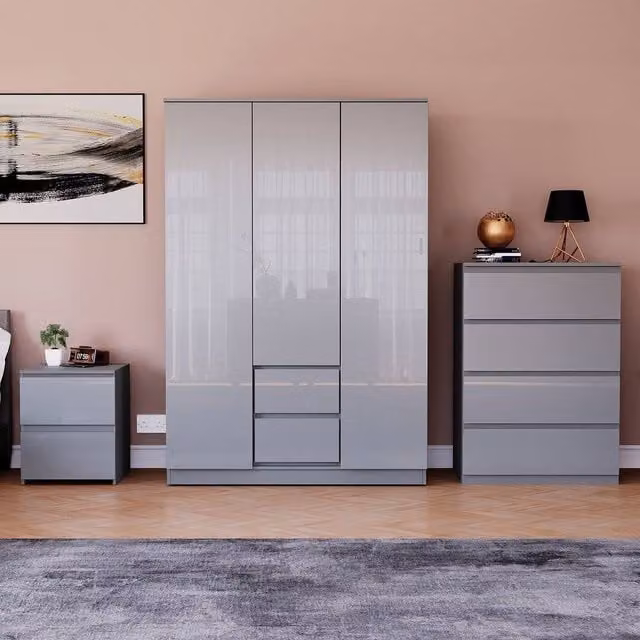 HD Designs Vida Designs Glinton 3 Piece Grey Glossy Bedroom Set – 1