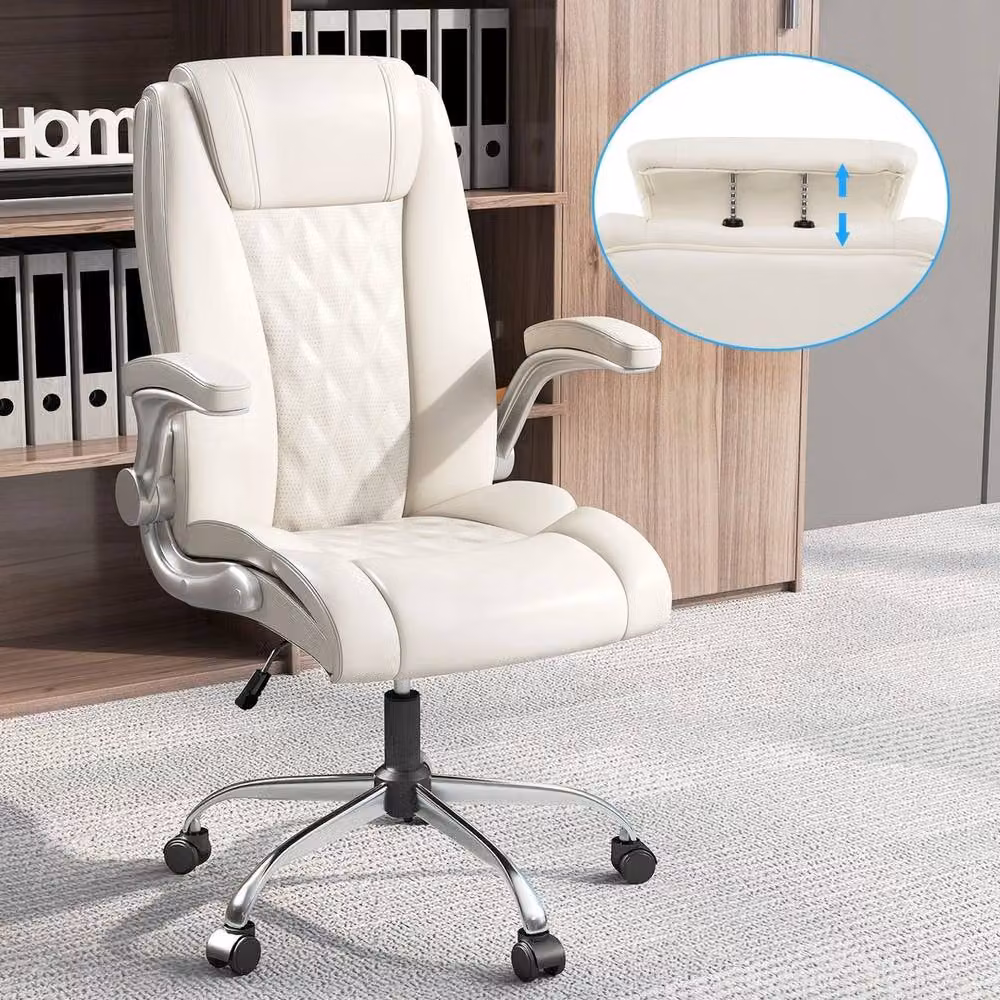 PAWNORA White Adjustable Task Chair with Headrest, Armrests and 360 Degree Swivel for Home Office – 2