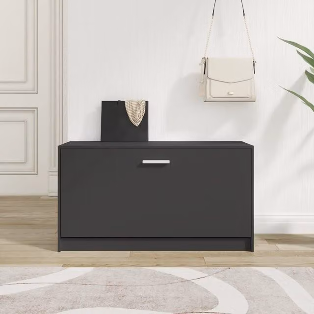 Berkfield Home Black Modern Shoe Bench W/D/H: 80 x 24 x 45 cm