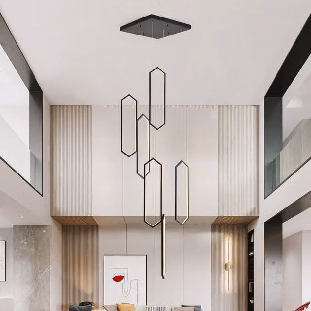 Garwarm 6-Light LED Dimmable Modern Cluster Pendant Chandelier in Black with Remote Control and Height Adjustable Design – 1