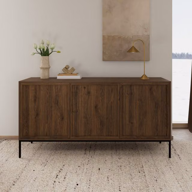 Furniture To Go Palmdale Modern Sideboard with 3 Doors in Smoked Oak and Black