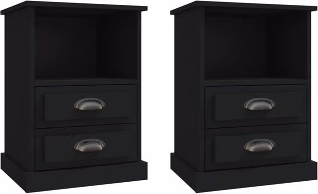 Berkfield Home Set of 2 Black Matt Bedside Cabinets W/D/H: 43 x 36 x 60 cm – 1