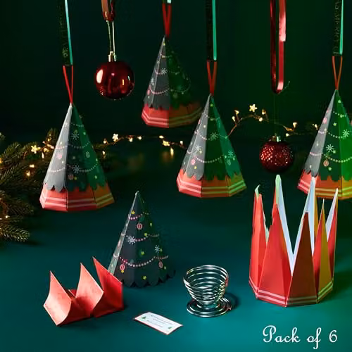 KreativeKraft Tree Shaped Christmas Crackers, Pack of 6, Green and Multicolour Party Decor – 5