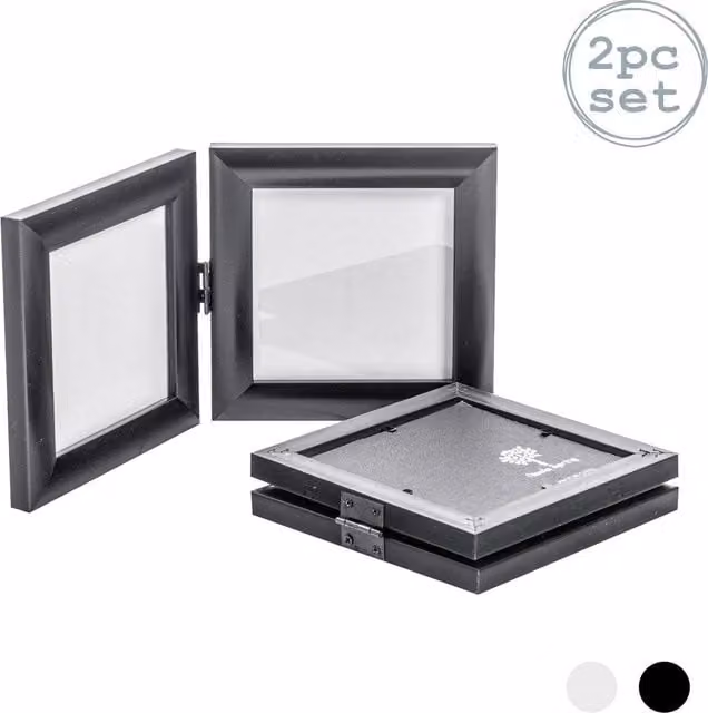 Nicola Spring Modern Black Folding 2 Photo Frame, 10.16 x 10.16 cm