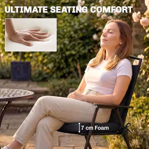 Outsunny Set of 2 Square Outdoor Chair Seat Cushions in Black and Grey, W/D: 40 x 40 cm, 7 cm Foam Thickness – 3