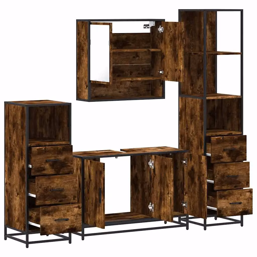 Berkfield Home 4-Piece Industrial Bathroom Furniture Set in Smoked Oak Brown – 5