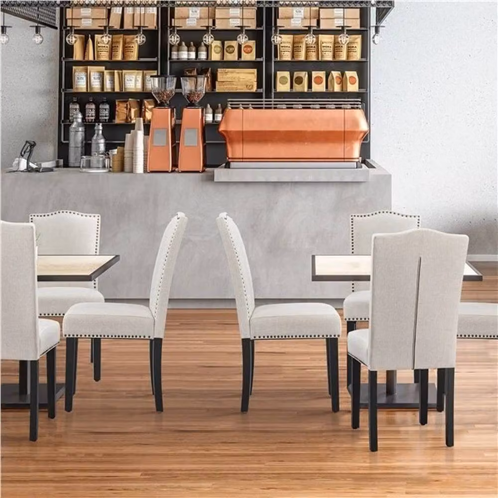KORVIXA Upholstered Dining and Kitchen Chairs in Beige and Bronze with Rubberwood Legs – 3