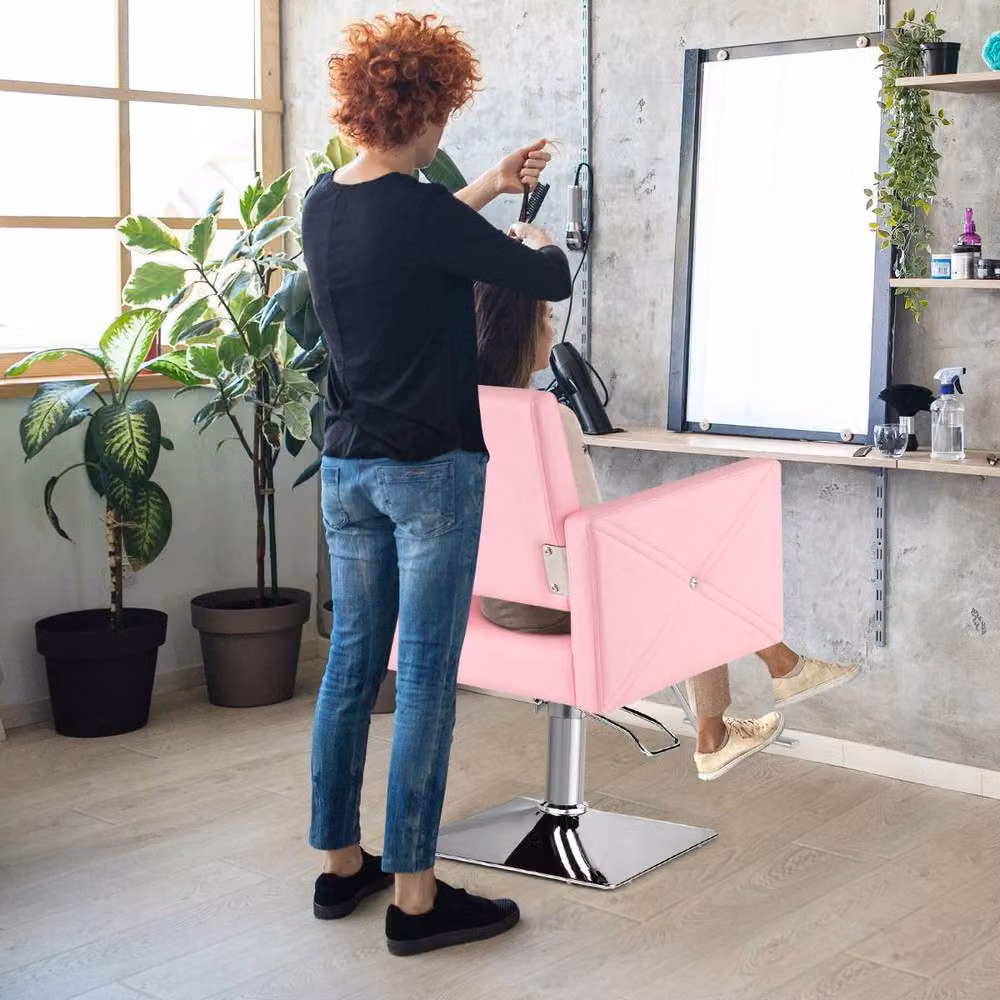 Costway Pink Barber Chair with Height Adjustable Swivel and Armrests – 3