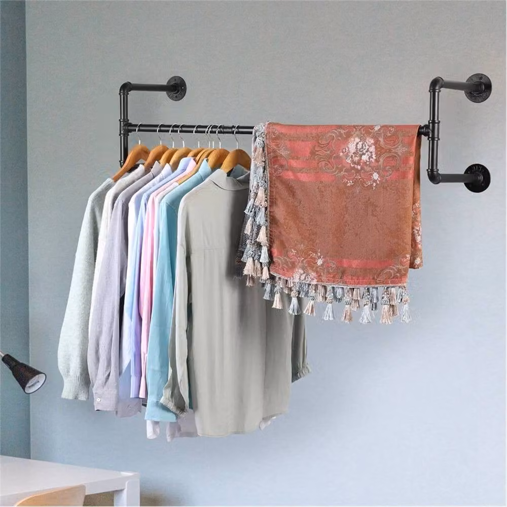 NESTLUNE Industrial Wall Mounted Hanging Bar Garment Storage Rack in Matt Black, W: 100 cm, D: 15 cm – 3