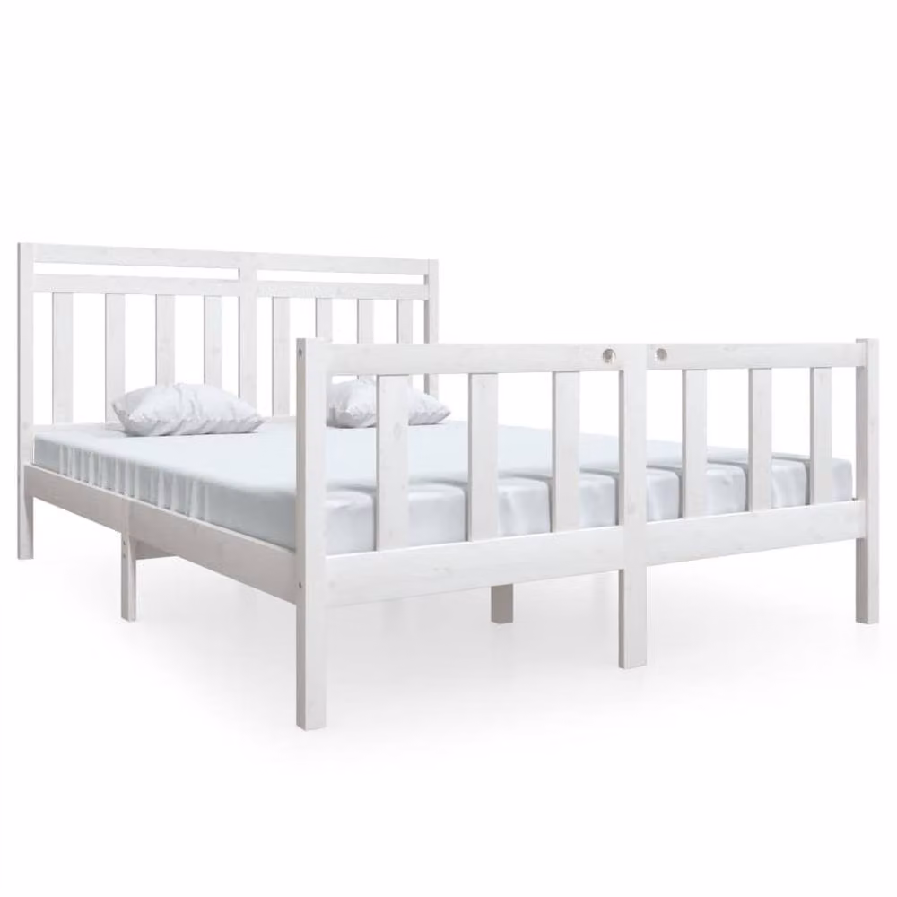 Berkfield Home King Size Solid Pine Wood Bed Frame in White, W/D/H: 150 x 200 cm – 2