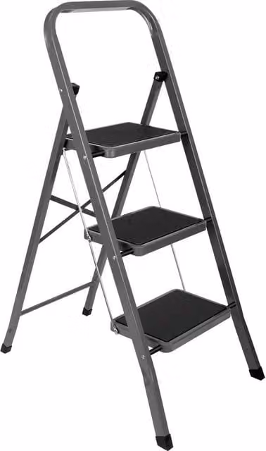 Futura 3 Step Heavy-Duty Steel Folding Step Ladder in Grey