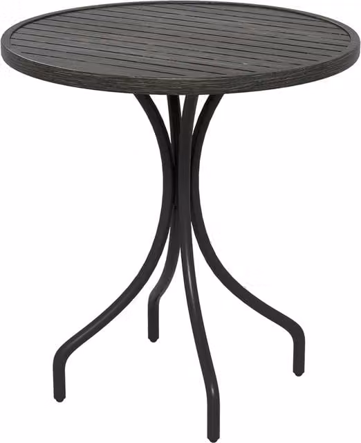 Outsunny Round Garden Side Table with Steel Frame and Grey Wood Grain Slat Tabletop, Diameter: 66 cm