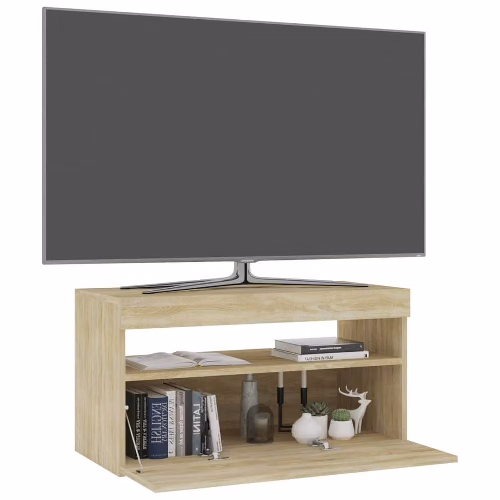 Berkfield Home Modern TV Cabinet with LED Lights in Sonoma Oak, Tan, W/D/H: 75 x 35 x 40 cm – 2
