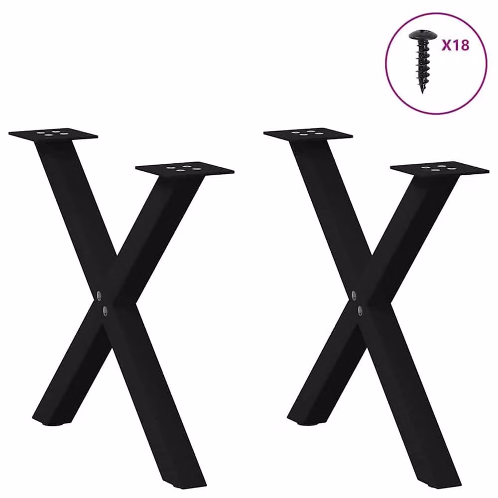 Berkfield Home X-Shaped Coffee Table Legs, 2 Piece Black Matt Steel Set, Height: 60 cm, Adjustable to 42.5 cm – 2