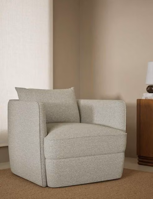 M&S Chester Grey Chenille Tub Accent Chair with Armrests and Solid Wood Frame