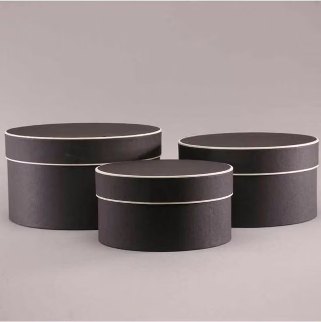 KDMD Black Round Paper Hat Box Set of 3