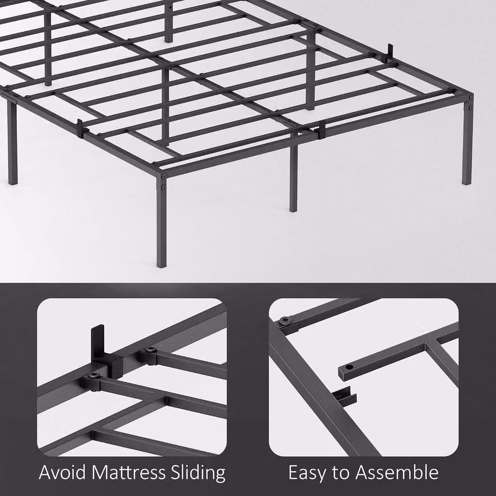 London Boutique Double Metal Platform Bed Frame, Heavy Duty Steel Slat Support, Black, W/D/H: 140 x 200 cm – 5