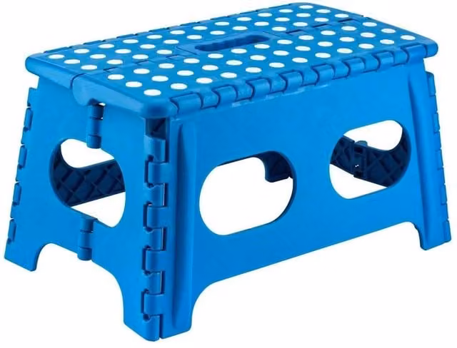 PAWNORA Blue Foldable Plastic Step Stool with Handle, 150kg Capacity